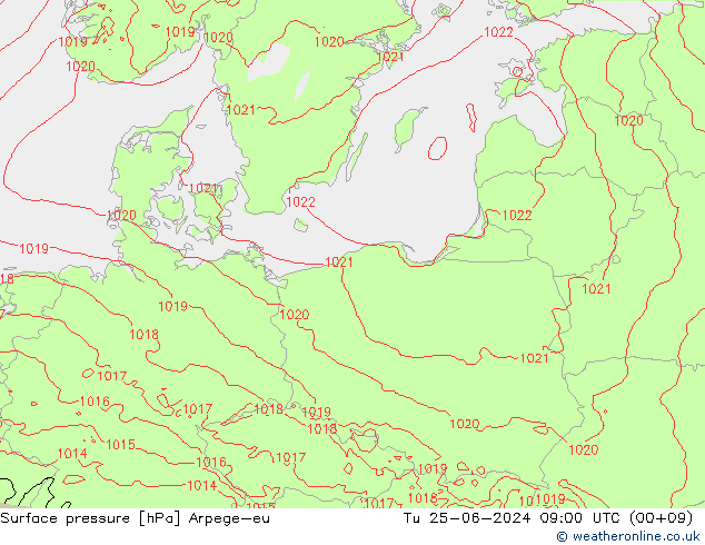 Presión superficial Arpege-eu mar 25.06.2024 09 UTC