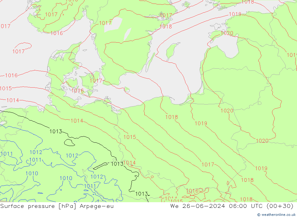 Bodendruck Arpege-eu Mi 26.06.2024 06 UTC