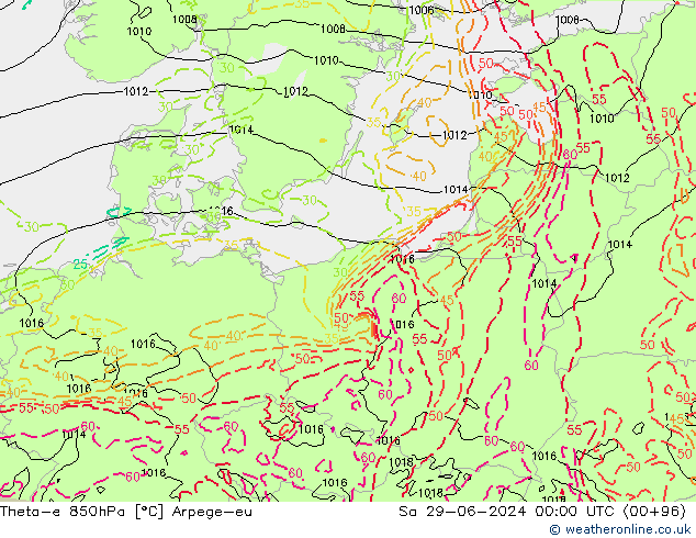 Theta-e 850hPa Arpege-eu So 29.06.2024 00 UTC