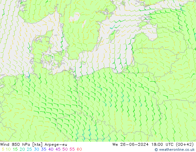 wiatr 850 hPa Arpege-eu śro. 26.06.2024 18 UTC