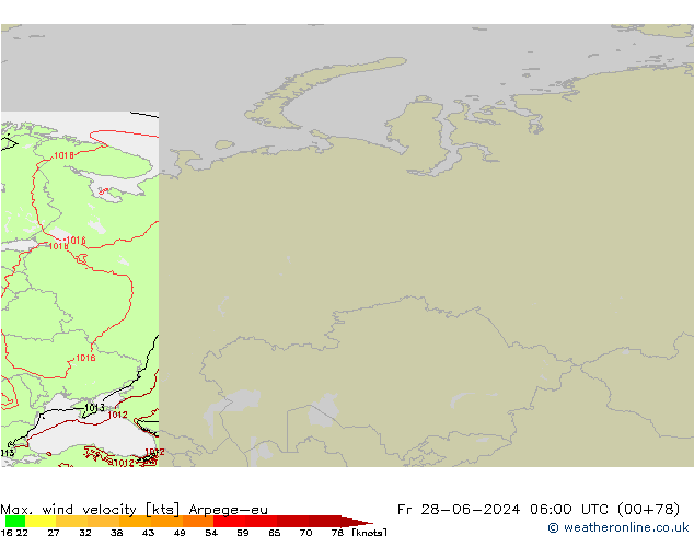 Max. wind velocity Arpege-eu  28.06.2024 06 UTC
