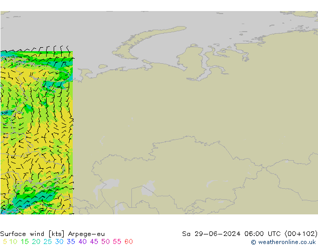 Vento 10 m Arpege-eu sab 29.06.2024 06 UTC