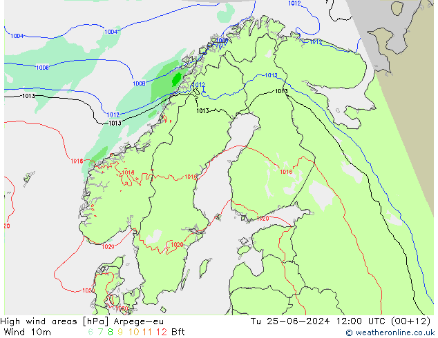 Windvelden Arpege-eu di 25.06.2024 12 UTC