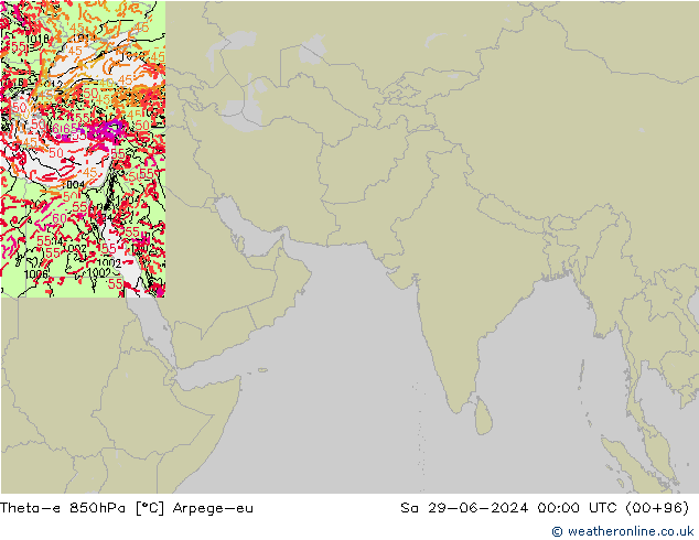 Theta-e 850hPa Arpege-eu Sa 29.06.2024 00 UTC
