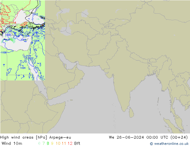 High wind areas Arpege-eu We 26.06.2024 00 UTC