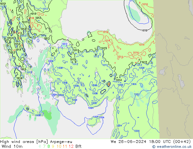 High wind areas Arpege-eu St 26.06.2024 18 UTC