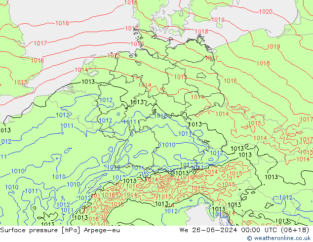 Pressione al suolo Arpege-eu mer 26.06.2024 00 UTC