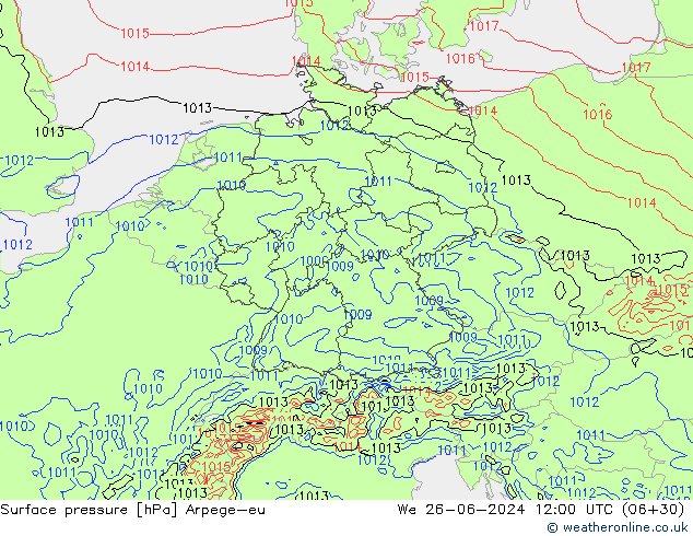 Surface pressure Arpege-eu We 26.06.2024 12 UTC