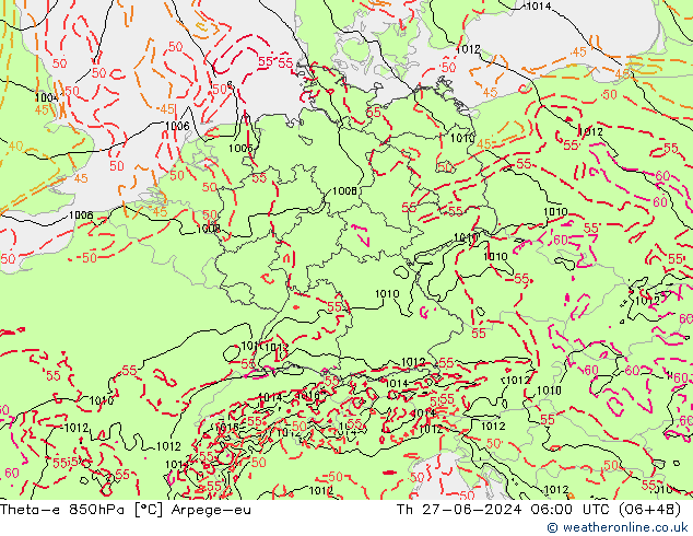 Theta-e 850hPa Arpege-eu Th 27.06.2024 06 UTC