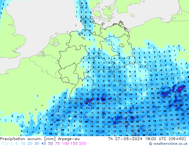 Precipitación acum. Arpege-eu jue 27.06.2024 18 UTC