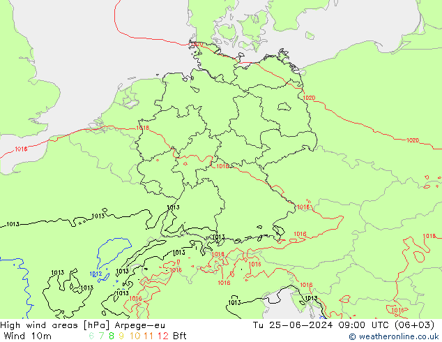 High wind areas Arpege-eu mar 25.06.2024 09 UTC