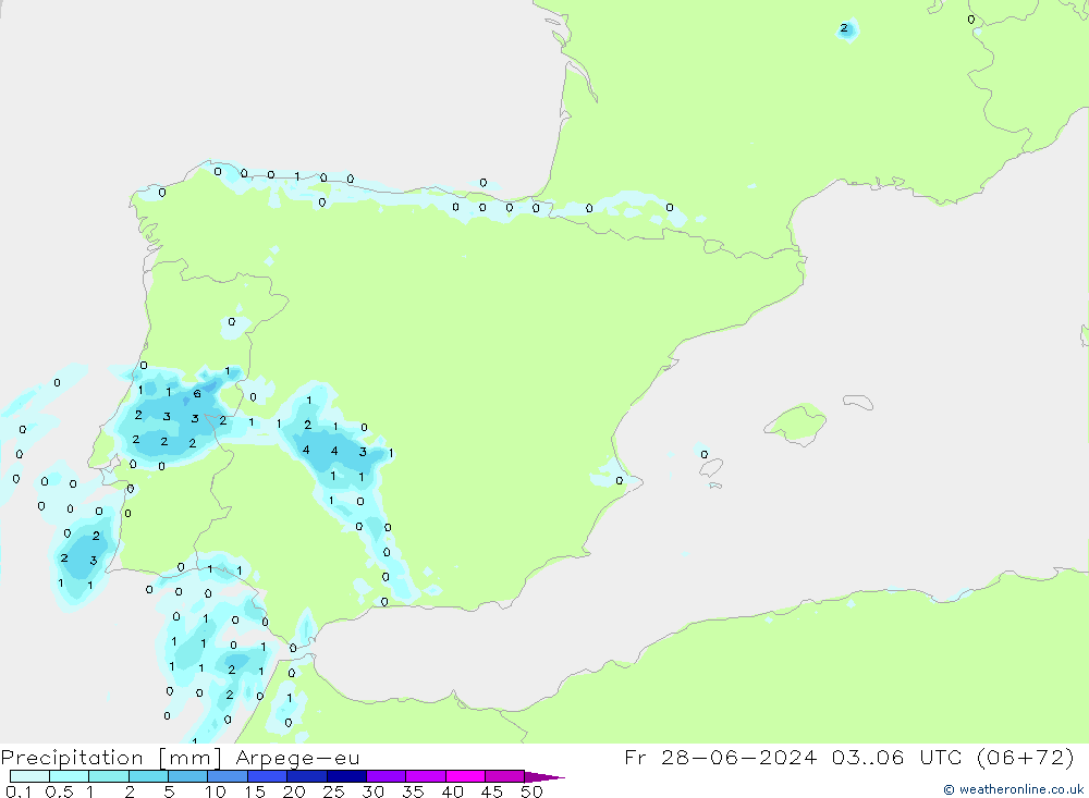 Srážky Arpege-eu Pá 28.06.2024 06 UTC