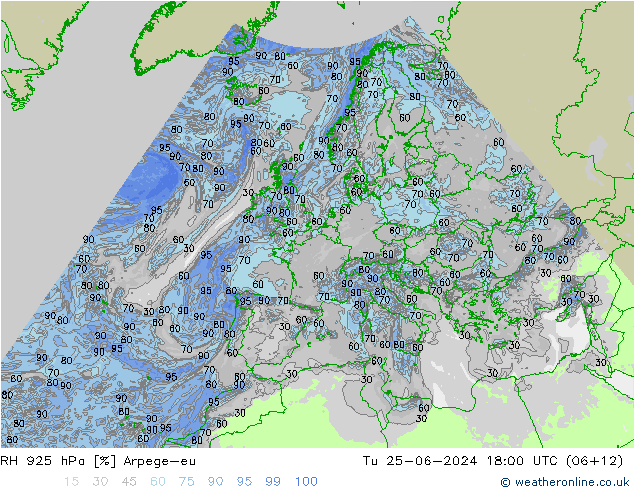 RH 925 hPa Arpege-eu Tu 25.06.2024 18 UTC