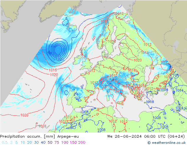 Precipitation accum. Arpege-eu St 26.06.2024 06 UTC