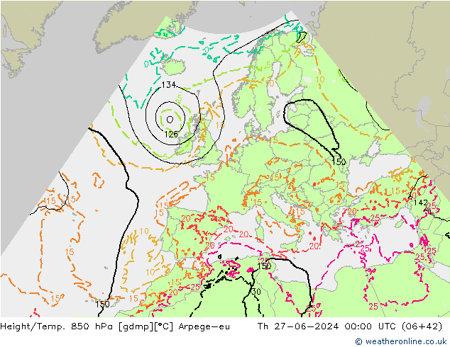 Height/Temp. 850 hPa Arpege-eu Qui 27.06.2024 00 UTC