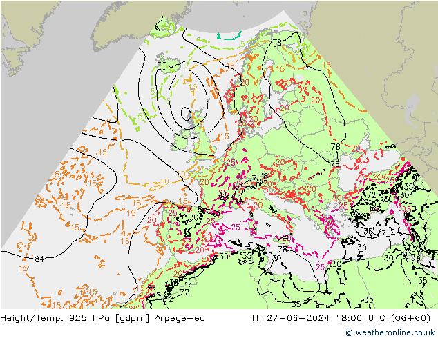 Hoogte/Temp. 925 hPa Arpege-eu do 27.06.2024 18 UTC