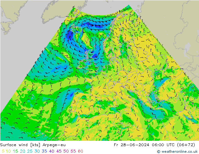 Vent 10 m Arpege-eu ven 28.06.2024 06 UTC