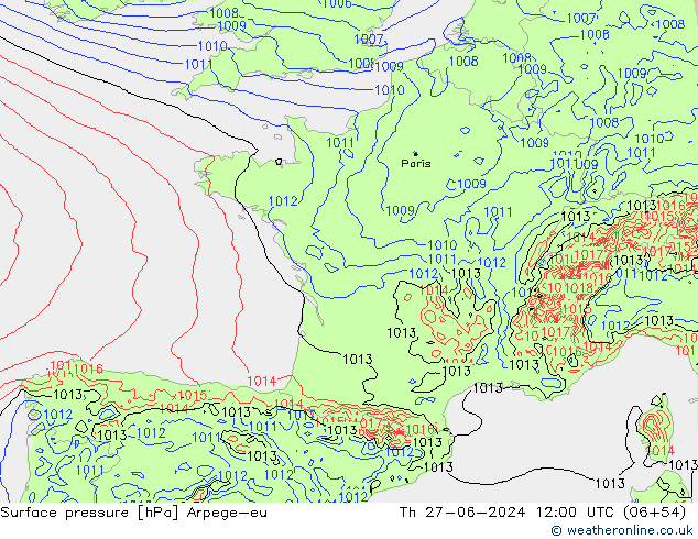 Surface pressure Arpege-eu Th 27.06.2024 12 UTC