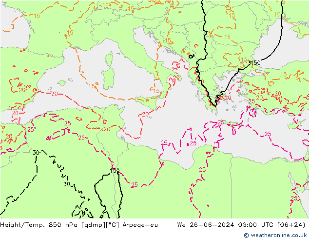 Height/Temp. 850 hPa Arpege-eu śro. 26.06.2024 06 UTC