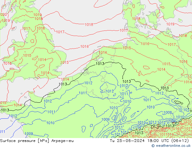 Surface pressure Arpege-eu Tu 25.06.2024 18 UTC