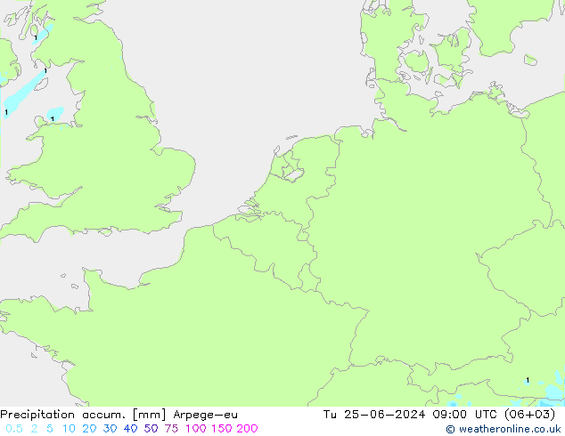 Precipitation accum. Arpege-eu вт 25.06.2024 09 UTC