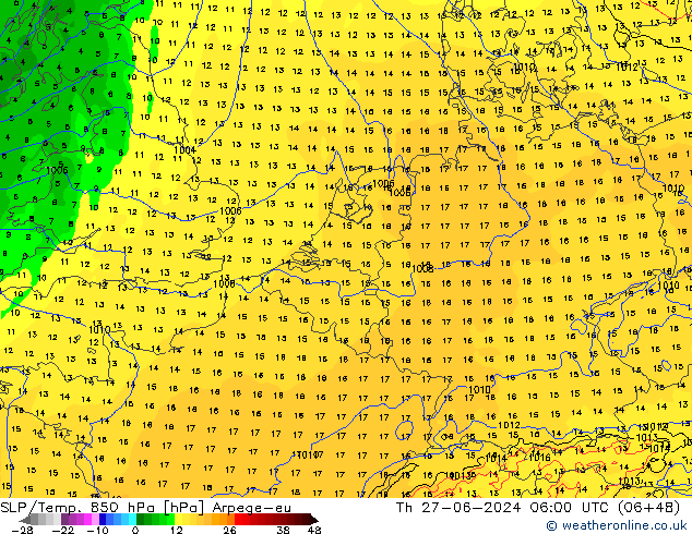 SLP/Temp. 850 hPa Arpege-eu do 27.06.2024 06 UTC