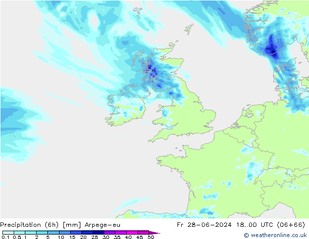 Precipitation (6h) Arpege-eu Pá 28.06.2024 00 UTC