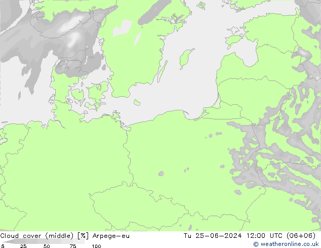 Nuages (moyen) Arpege-eu mar 25.06.2024 12 UTC