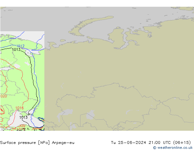 Atmosférický tlak Arpege-eu Út 25.06.2024 21 UTC