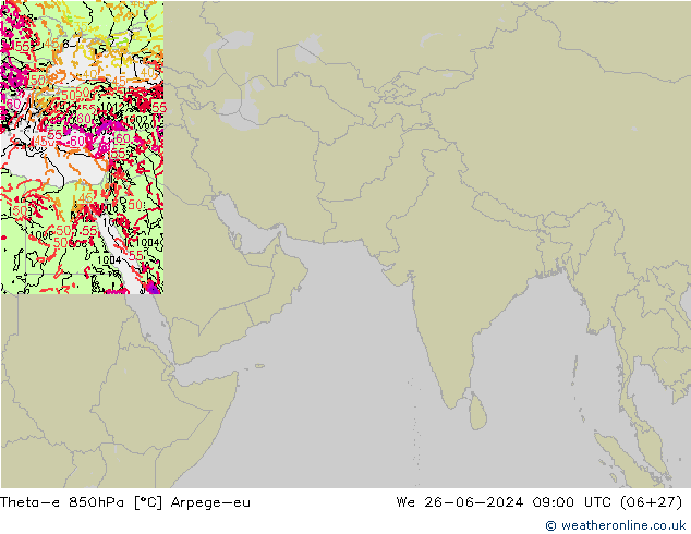 Theta-e 850hPa Arpege-eu  26.06.2024 09 UTC