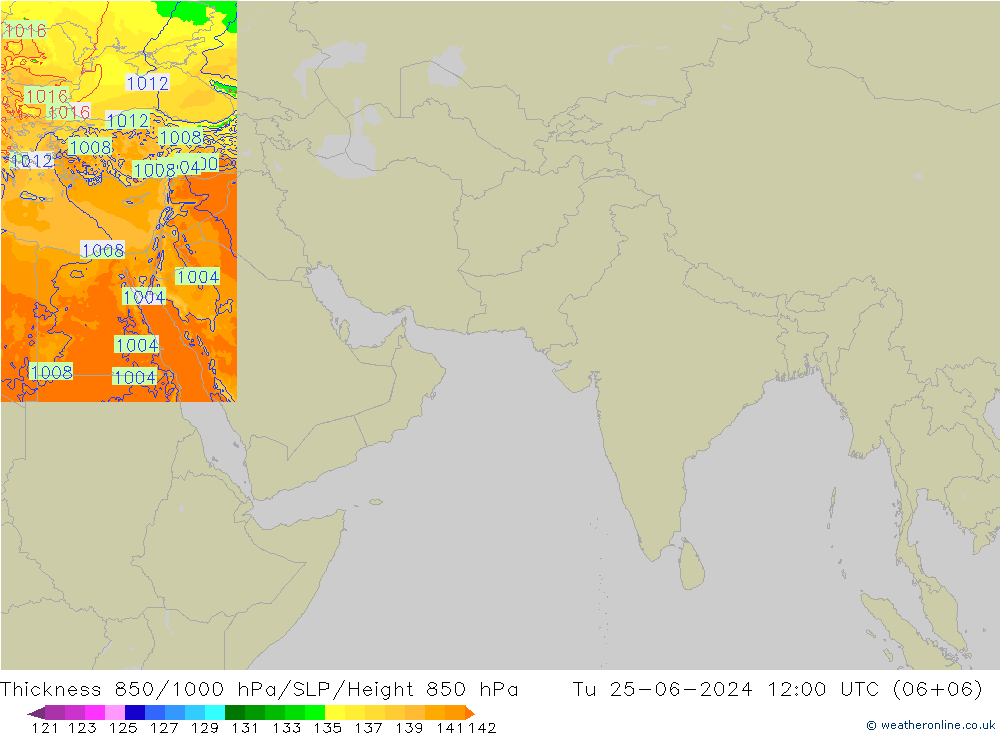 Dikte 850-1000 hPa Arpege-eu di 25.06.2024 12 UTC