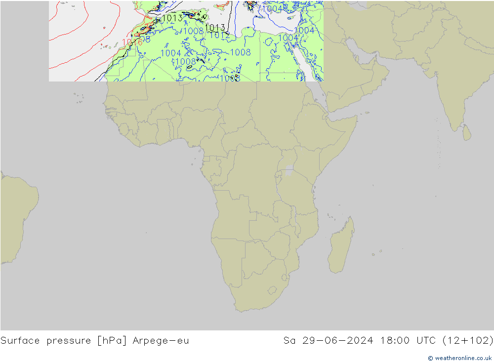 Surface pressure Arpege-eu Sa 29.06.2024 18 UTC