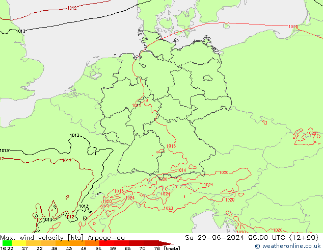 Maks. Rüzgar Hızı Arpege-eu Cts 29.06.2024 06 UTC