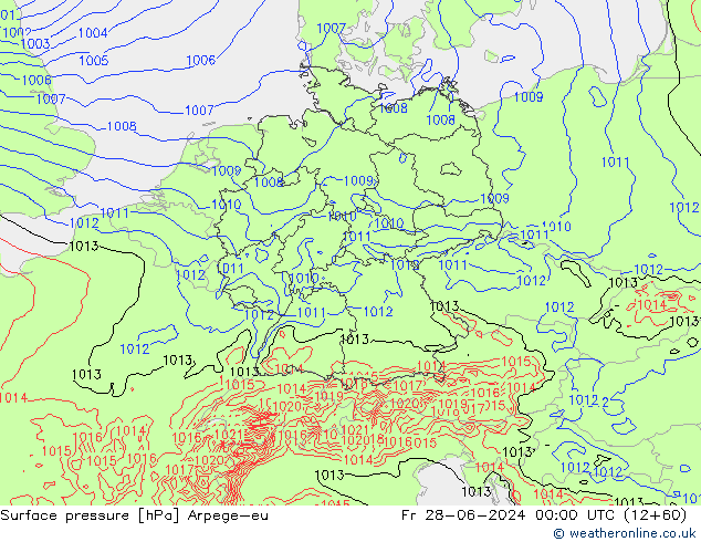 Presión superficial Arpege-eu vie 28.06.2024 00 UTC