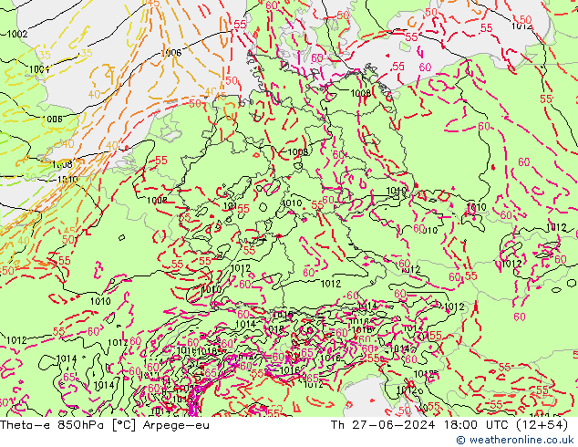 Theta-e 850hPa Arpege-eu Per 27.06.2024 18 UTC