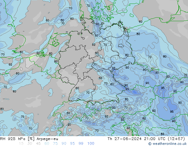 RH 925 hPa Arpege-eu Čt 27.06.2024 21 UTC