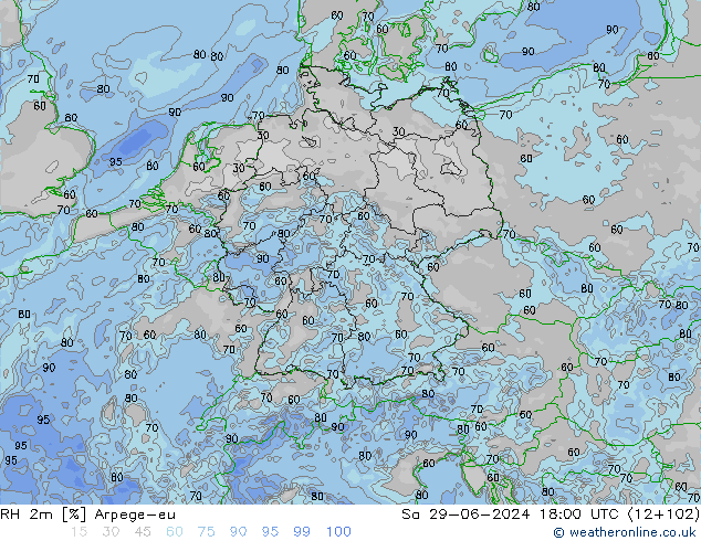 RH 2m Arpege-eu sab 29.06.2024 18 UTC