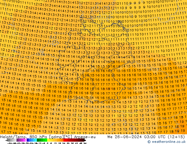 Height/Temp. 850 hPa Arpege-eu śro. 26.06.2024 03 UTC