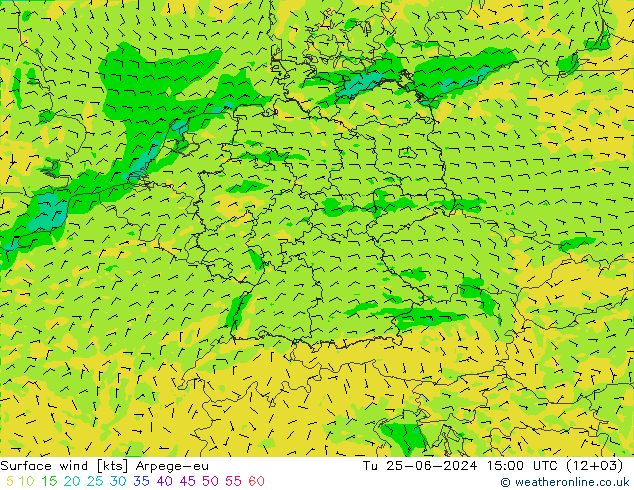 Viento 10 m Arpege-eu mar 25.06.2024 15 UTC