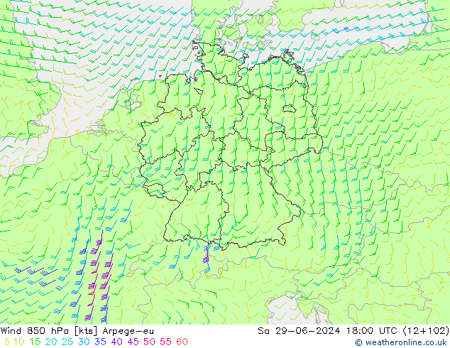 Vent 850 hPa Arpege-eu sam 29.06.2024 18 UTC