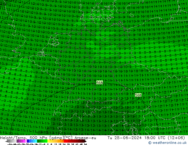 Yükseklik/Sıc. 500 hPa Arpege-eu Sa 25.06.2024 18 UTC