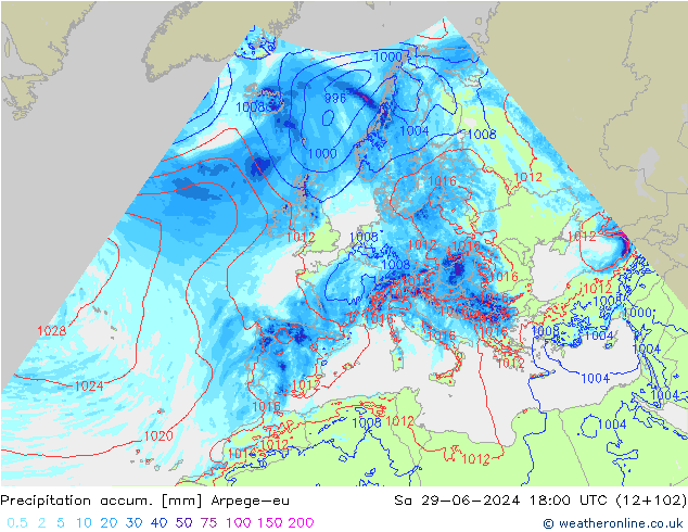 Precipitación acum. Arpege-eu sáb 29.06.2024 18 UTC