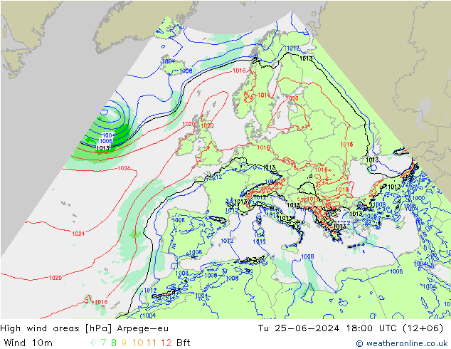 High wind areas Arpege-eu mar 25.06.2024 18 UTC