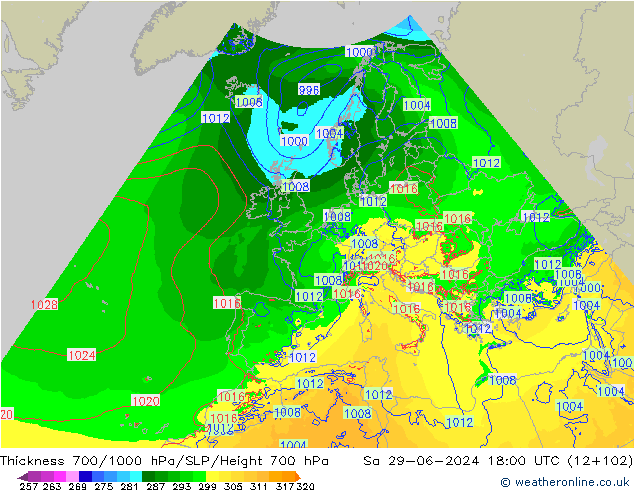 700-1000 hPa Kalınlığı Arpege-eu Cts 29.06.2024 18 UTC