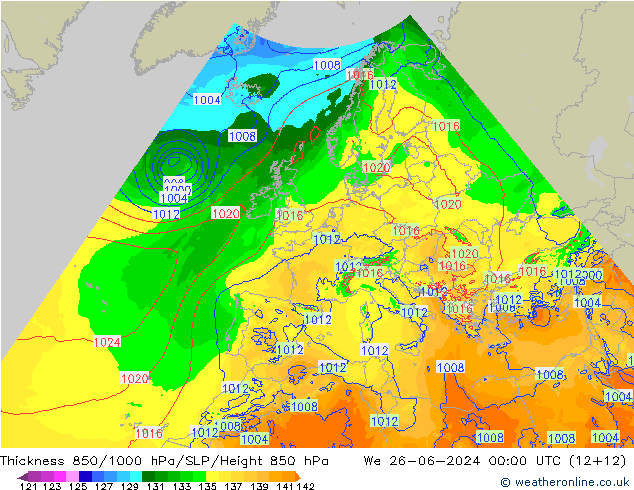 Schichtdicke 850-1000 hPa Arpege-eu Mi 26.06.2024 00 UTC