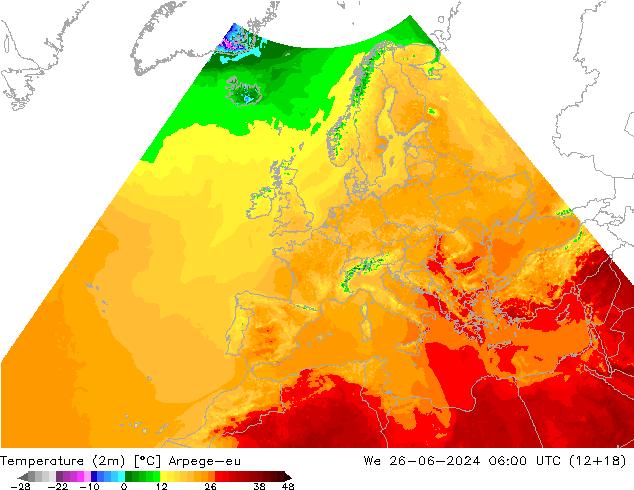 Temperature (2m) Arpege-eu We 26.06.2024 06 UTC