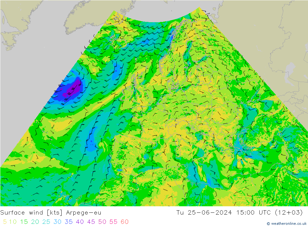 风 10 米 Arpege-eu 星期二 25.06.2024 15 UTC