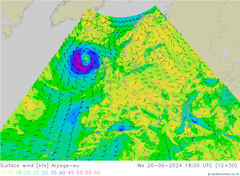 Surface wind Arpege-eu We 26.06.2024 18 UTC