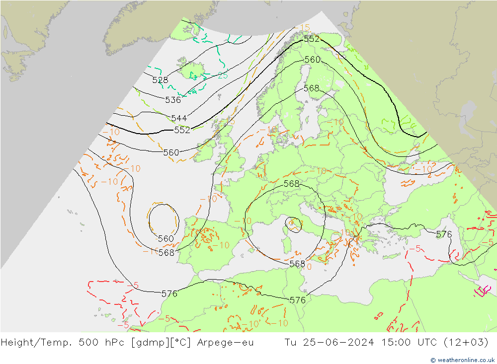 Yükseklik/Sıc. 500 hPa Arpege-eu Sa 25.06.2024 15 UTC