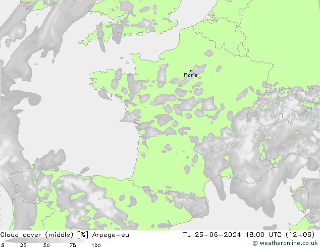Wolken (mittel) Arpege-eu Di 25.06.2024 18 UTC